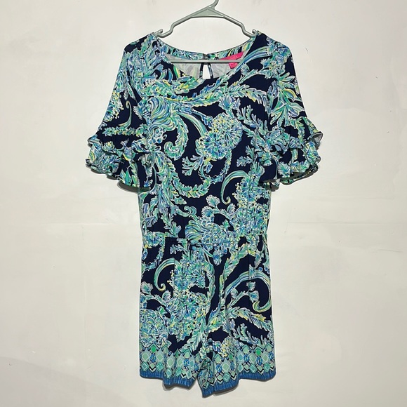 Lilly Pulitzer Lula Romper High Tide Navy Scuba Doo Engineered Shorts Size Small - Picture 4 of 13